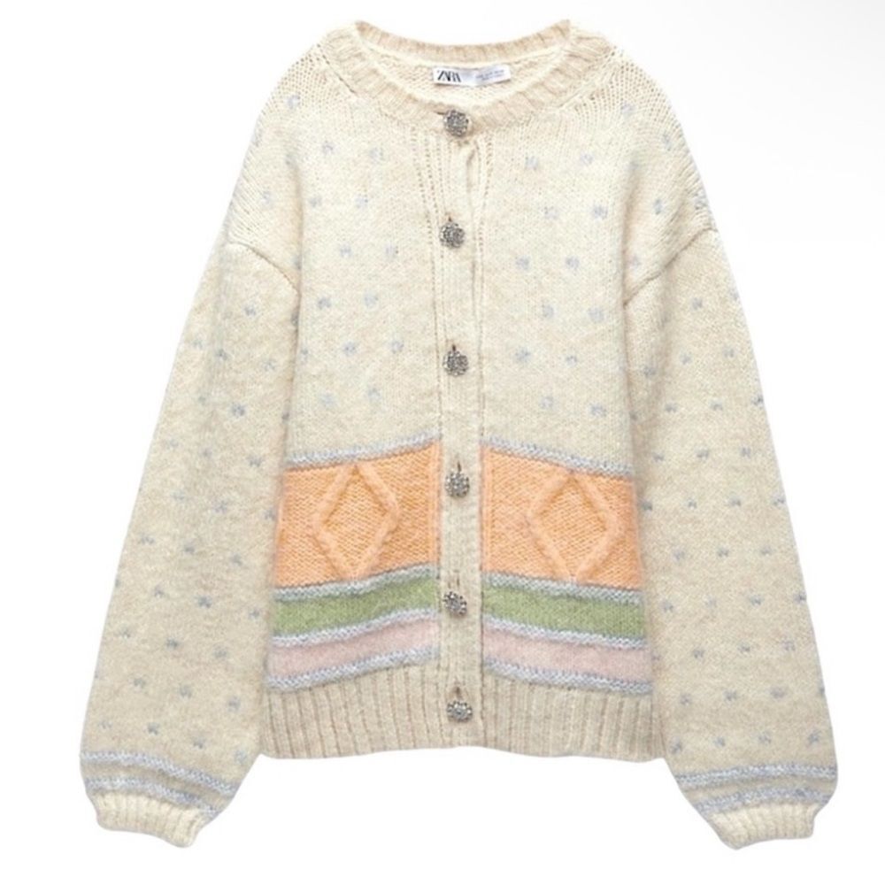 Zara spring knit patchwork cardigan sweater Medium